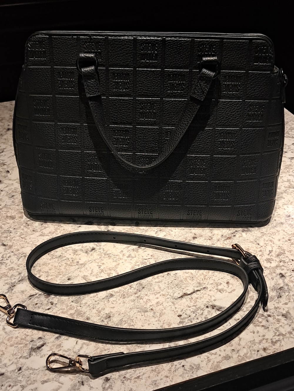 Steve Madden Black Embossed Tote Purse with Detachable Strap